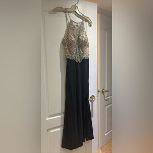 Elegant Black and Silver Sequin Halter Gown